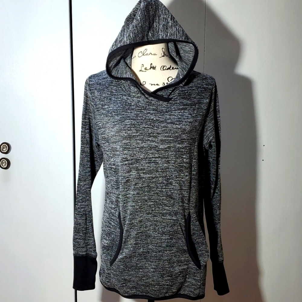 RBX- Womens Black & Gray Flecked Hoodie Popover Neutral Athleisure Sz.Medium